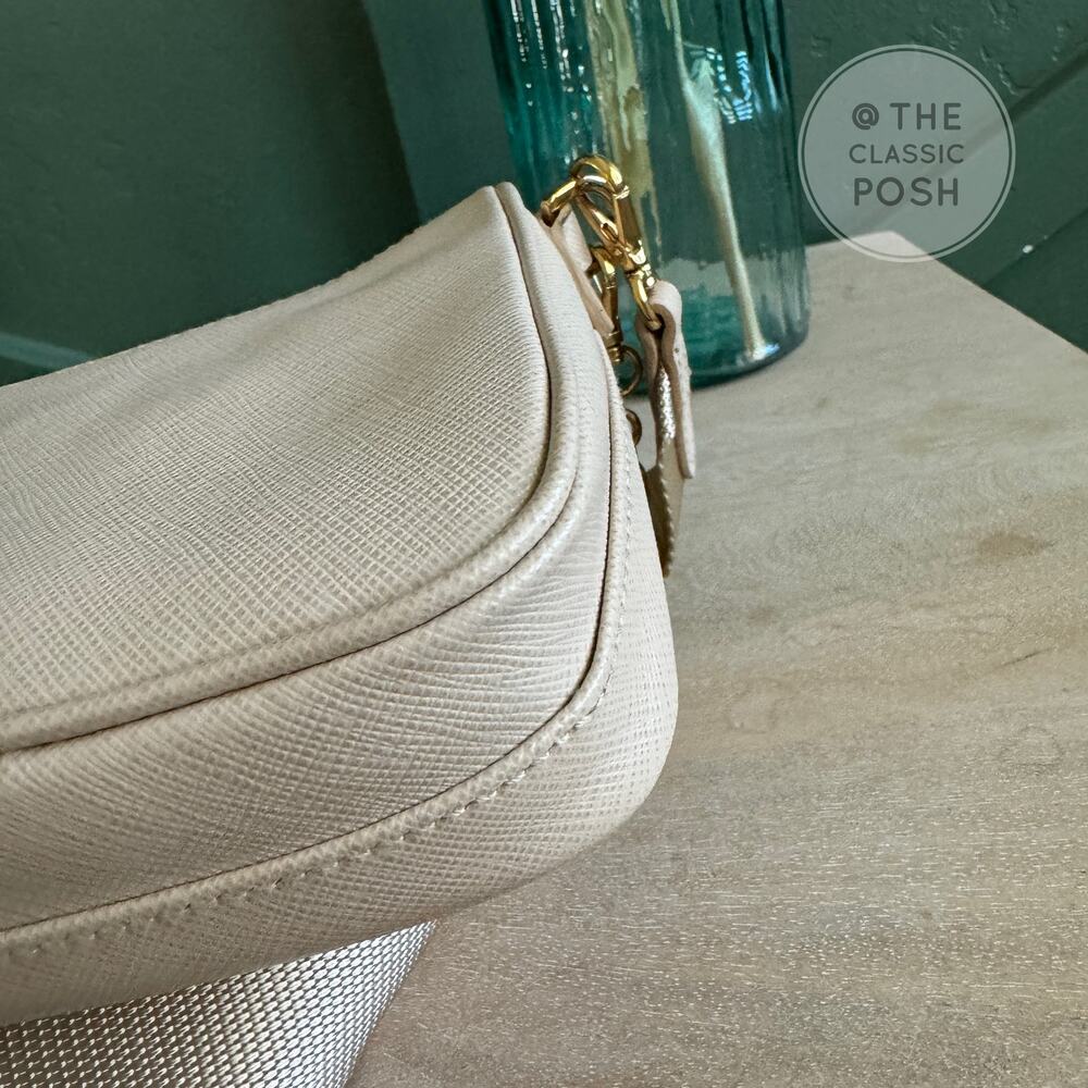 EUC Prada Re-edition Saffiano Mini Beige Crossbody Bag Gold HW - Picture 4 of 12